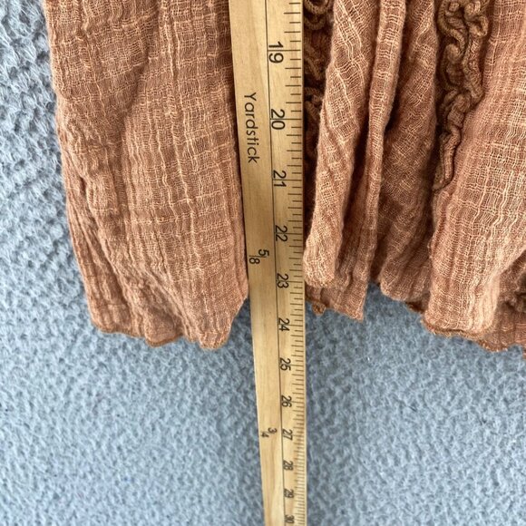 Free People Top Womens Large Brown 3/4 Angel Sleeves Ruffled Godet Gauzy Boho - Picture 9 of 10